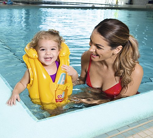 BESTWAY 93515 - Chaleco Hinchable Infantil Fisher Price Swim Safe Paso B con Collarín Hinchable, 2 Hebillas Ajustables Para Niños de 3-6 años Amarillo Birllante