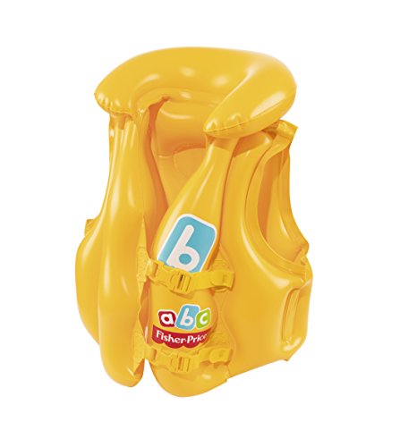 BESTWAY 93515 - Chaleco Hinchable Infantil Fisher Price Swim Safe Paso B con Collarín Hinchable, 2 Hebillas Ajustables Para Niños de 3-6 años Amarillo Birllante