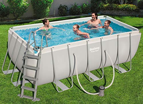 Bestway Power Steel Framepool - Piscina Cuadrada con Bomba de Filtro y Escalera de Seguridad (412 x 201 x 122 cm)