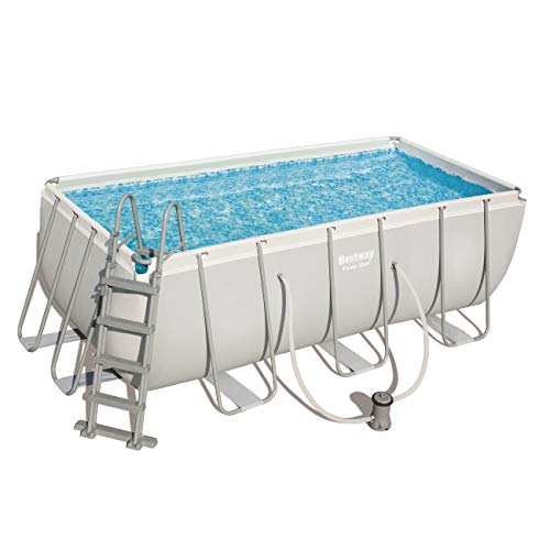 Bestway Power Steel Framepool - Piscina Cuadrada con Bomba de Filtro y Escalera de Seguridad (412 x 201 x 122 cm)