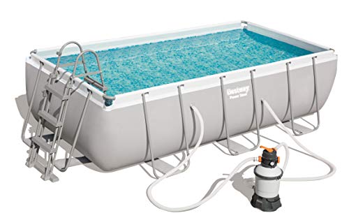 Bestway Power Steel Rectangular Pool 404 x201 x100 cm, Stahlrahmenpool-Set mit Sandfilteranlage 404 x 201 x 100 cm Piscina de Acero con Filtro de Arena, Color Gris, (56442)