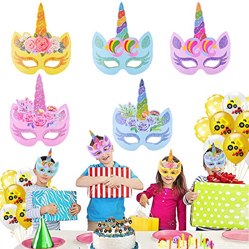 BESTZY 24 Piezas Máscaras de Unicornio, Máscaras para Cumpleaños Unicorn Party, Niños Favores de la Fiesta de Cumpleaños