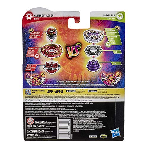 BEYBLADE Burst Rise Hypersphere Dual Pack Master Devolos D5 y Forneus F5 – 2 juguetes de combate de giro derecho, a partir de 8 años