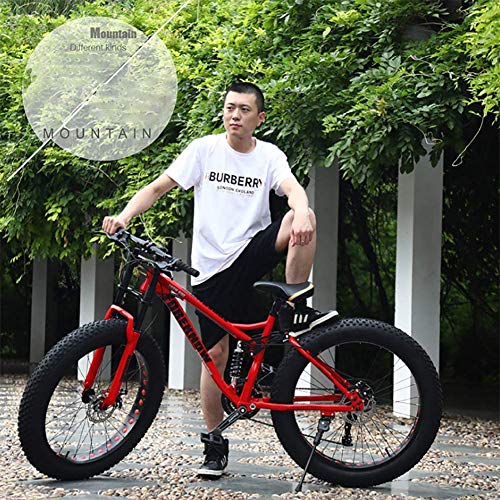 Bicicleta de 26 Pulgadas MTB Top, Fat Wheel Moto/Fat Bike/Fat Tire Bicicleta de montaña, Beach Cruiser Fat Tire Bike Snow Bike Fat Big Tire Bicicleta 21 velocidades Fat Bikes para Adultos,Rojo,24 IN