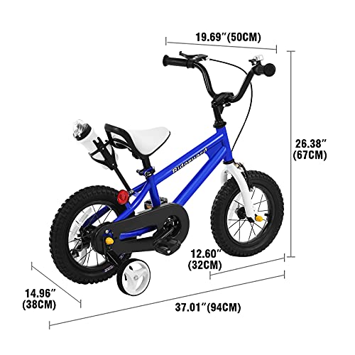 Bicicleta infantil MuGuang de 12 pulgadas, para niños y niñas, con botella para 3-6 años (azul)