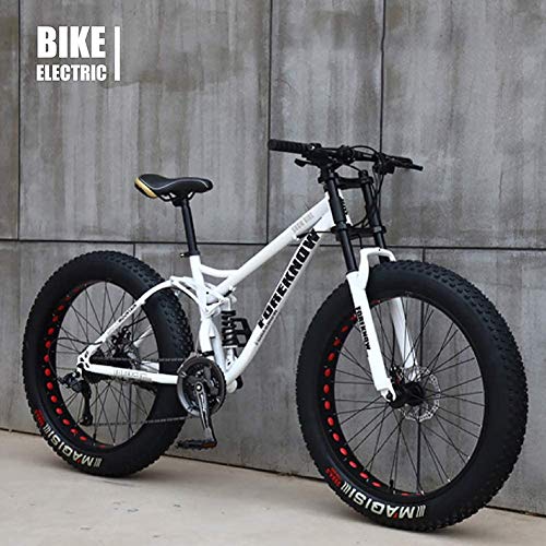 Bicicleta MTB Top, Fat Wheel Moto/Fat Bike/Fat Tire Mountain Bike, Beach Cruiser Fat Tire Bike Snow Bike Fat Big Tire Bicicleta 21 velocidades,Blanco,24IN