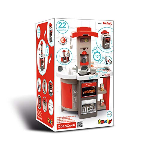 BIG spielwarenfabtik Smoby – Tefal Opencook Electric – Cocina de Juguete Plegable y Ahorra Espacio, con Sonido, para niños a Partir de 3 años, con Muchos Accesorios, Rojo, Gris, Blanco