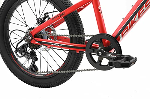 BIKESTAR Bicicleta de montaña Juvenil de Aluminio 20 Pulgadas de 6 a 9 años | Bici niños Cambio Shimano de 7 velocidades, Freno de Disco, Horquilla de suspensión | Rojo