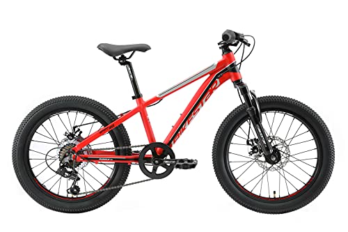 BIKESTAR Bicicleta de montaña Juvenil de Aluminio 20 Pulgadas de 6 a 9 años | Bici niños Cambio Shimano de 7 velocidades, Freno de Disco, Horquilla de suspensión | Rojo