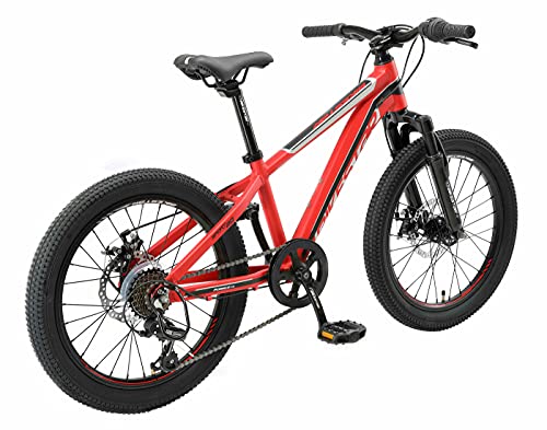 BIKESTAR Bicicleta de montaña Juvenil de Aluminio 20 Pulgadas de 6 a 9 años | Bici niños Cambio Shimano de 7 velocidades, Freno de Disco, Horquilla de suspensión | Rojo