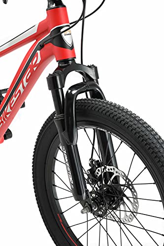 BIKESTAR Bicicleta de montaña Juvenil de Aluminio 20 Pulgadas de 6 a 9 años | Bici niños Cambio Shimano de 7 velocidades, Freno de Disco, Horquilla de suspensión | Rojo