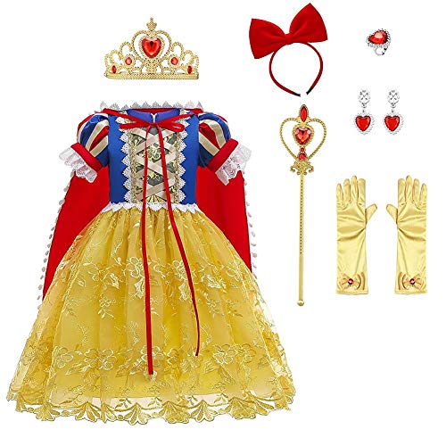 Blancanieve Disfraz Vestido Princesa Niña Cuento de Hadas Bordado Tutu Traje Infantil Marga Corta Chica Blanca Nieves para Fiesta Carnaval Cosplay Halloween Ceremonia Navidad Amarillo 03 12-13 Años