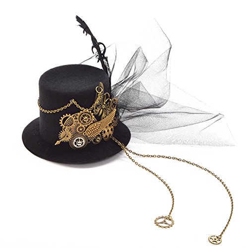 BLESSUME Steampunk gótico Mini Sombrero de Copa Retro Mujer Sombrero Pinza para el Cabello (A)