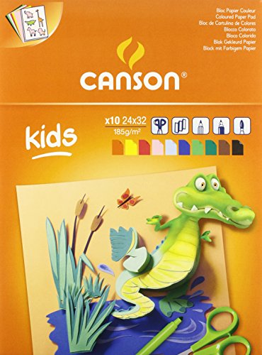 Bloc Encolado, A4+ (24x32 cm) 10 Hojas, Canson Kids Cartulina 185g Surtido