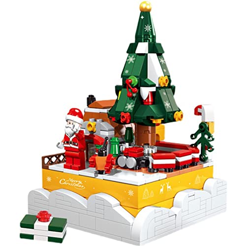 Bloques construcción árbol Navidad y Papá Noel con caja música, juego de modelos ladrillos educativos bricolaje compatible con Lego, juguetes regalo cumpleaños（408 piezas） 25.6 * 16 * 16