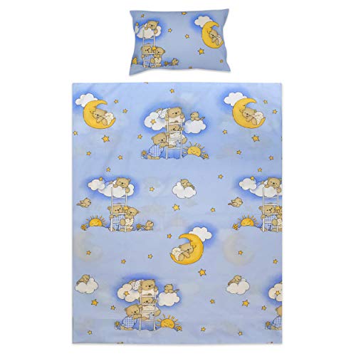 BlueberryShop Niño Juego de Cama, Funda Nórdica 120 x 150 cm, Funda Almohada 42 x 62, para Niños de 0 a 7 Años, Azul Oso en la escalera