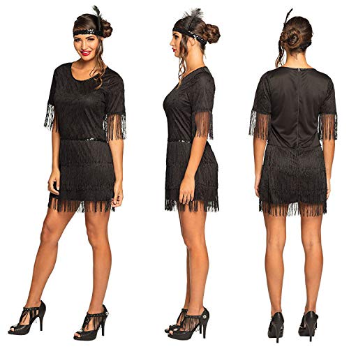 Boland 84549 – Disfraz Flapper Darcy, vestido negro con flecos con cinta para la cabeza, juego para mujer, mini vestido Charleston, años 20, disfraz, carnaval, fiesta temática