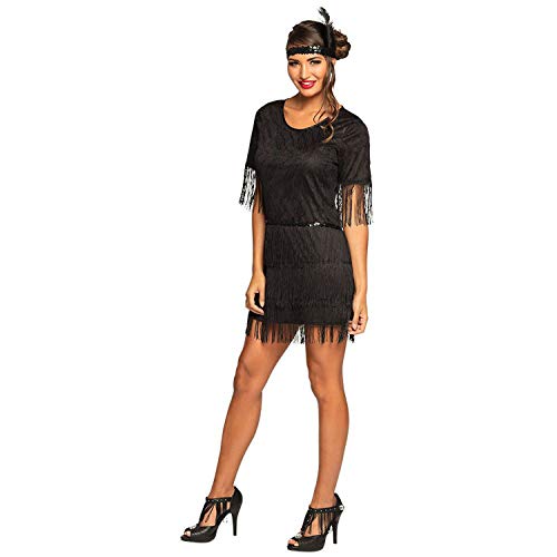 Boland 84549 – Disfraz Flapper Darcy, vestido negro con flecos con cinta para la cabeza, juego para mujer, mini vestido Charleston, años 20, disfraz, carnaval, fiesta temática