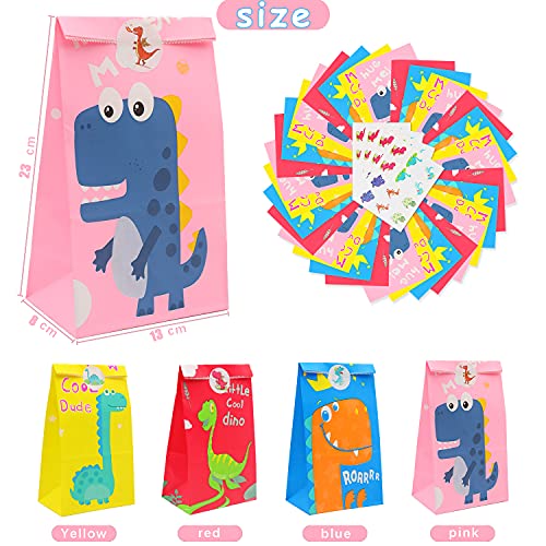 Bolsa de Dulces de Dinosaurio Bolsas de Fiesta Dinosaurios,40 PCS Bolsa de Dulces de Dinosaurio Bolsas de Papel de Caramelos Bolsa de Regalo Cumpleaños Infantil con 48 Pegatinas para Fiesta