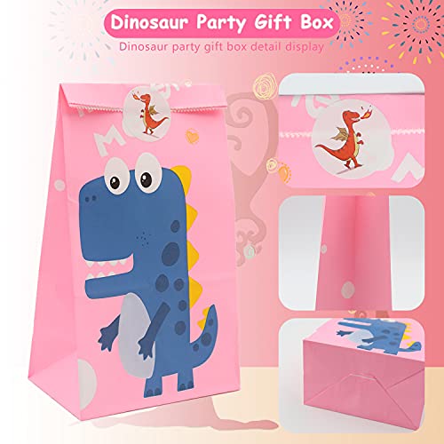 Bolsa de Dulces de Dinosaurio Bolsas de Fiesta Dinosaurios,40 PCS Bolsa de Dulces de Dinosaurio Bolsas de Papel de Caramelos Bolsa de Regalo Cumpleaños Infantil con 48 Pegatinas para Fiesta