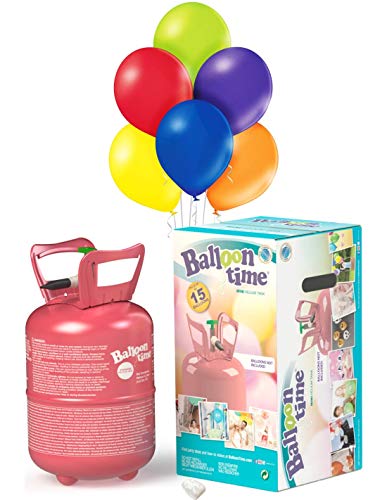 Bombona de Helio Desechable 0.13m3 con 15 Globos Metalizados de Latex de 25cm y Lazos