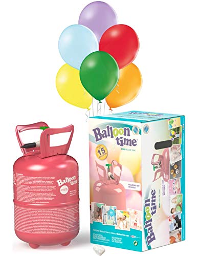 Bombona de Helio Desechable 0.13m3 con 15 Globos Pastel de Latex de 25cm y Lazos