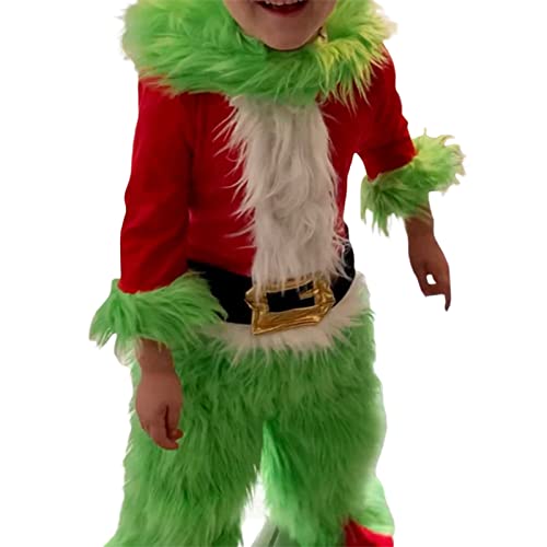 Boomar Disfraz de monstruo verde de Navidad para niños pequeños y adultos Grinch Green Santa Suit Deluxe Peludo Party Dress Up Outfit (Green-Kids, 8T)