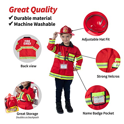 Born Toys (8 Disfraz de Bombero Lavable y Accesorios para Bomberos con un extintor de Tiro con Agua Real Ideal para Halloween