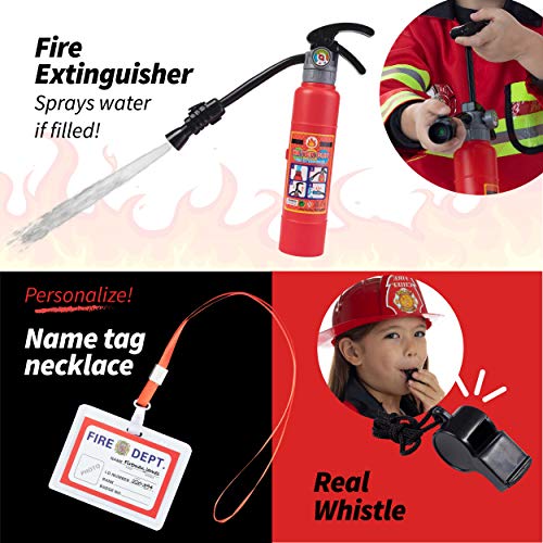 Born Toys (8 Disfraz de Bombero Lavable y Accesorios para Bomberos con un extintor de Tiro con Agua Real Ideal para Halloween