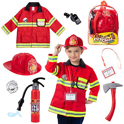 Born Toys (8 Disfraz de Bombero Lavable y Accesorios para Bomberos con un extintor de Tiro con Agua Real Ideal para Halloween