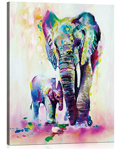 BOSHUN Pintar por Numeros para Adultos Niños Pintura por Números con Pinceles y Pinturas Decoraciones para el Hogar Familia Elefante Padre e Hijo (16 * 20 Pulgadas, con Marco de Madera)