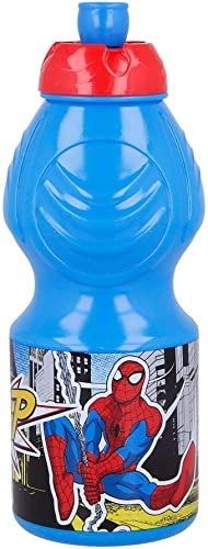 Botella de Agua Infantil con cierre antifugas | Reutilizable para niños con tapón anti goteo - Libre de BPA - 400 ML , con los personajes de sus series favoritas. (SPIDERMAN)