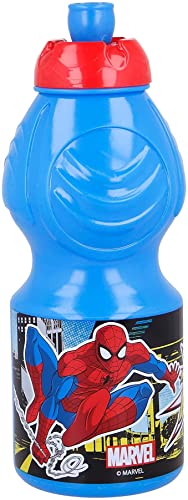 Botella de Agua Infantil con cierre antifugas | Reutilizable para niños con tapón anti goteo - Libre de BPA - 400 ML , con los personajes de sus series favoritas. (SPIDERMAN)