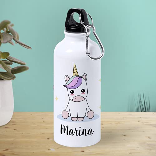 Botella de Aluminio Personalizada Infantil Unicornio Con Nombre (400ml)