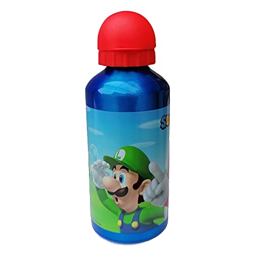 Botella de aluminio Super Mario Videogioco Luigi Peach Yoshi Toad con boquilla y tapa 500 ml - ST09638