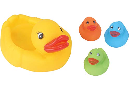 Brigamo Pato de goma para la bañera y 3 patos con chirrido, juguete para la bañera