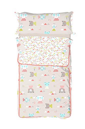 Burrito Blanco Saco Nórdico Infantil 006 con Cremallera y Relleno Diseño de Animales y Triángulos para Cama de 90 x 190 cm hasta 90 x 200 cm, Beige