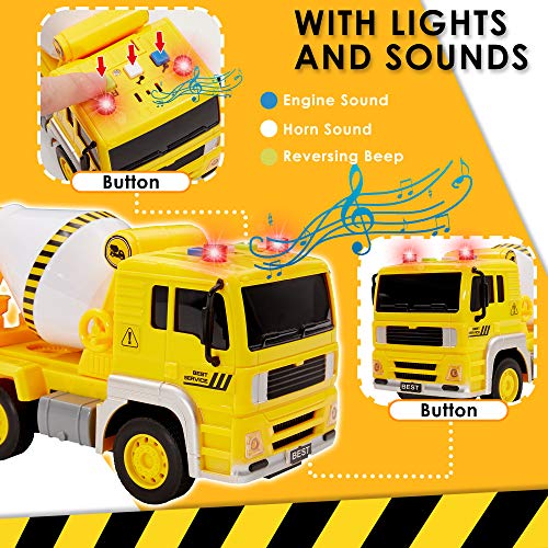 BUYGER Camion Hormigonera Juguete para Niños, Coche Juguete Grande con Luces y Sonido, Vehículo de Construcciones Regalo