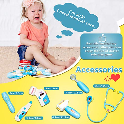 BUYGER Medicos Doctora Juguetes Accesorios Doctora Enfermería Kit Juegos de Imitacion Regalos para Niños, Azul