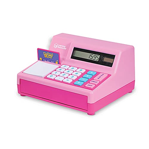 Caja registradora calculadora de Pretend & Play de Learning Resources, caja registradora rosa de juguete para niños, caja registradora de juguete para juegos imaginativos, 3+ años