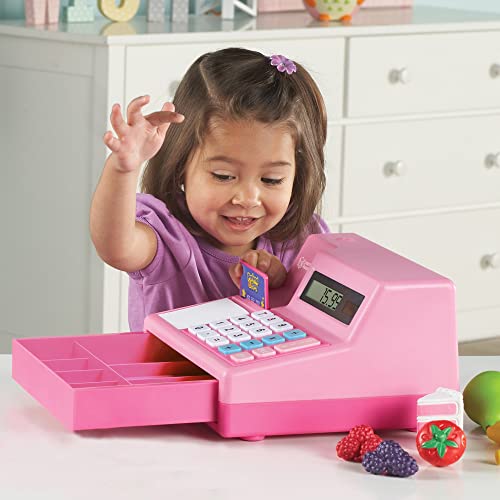 Caja registradora calculadora de Pretend & Play de Learning Resources, caja registradora rosa de juguete para niños, caja registradora de juguete para juegos imaginativos, 3+ años