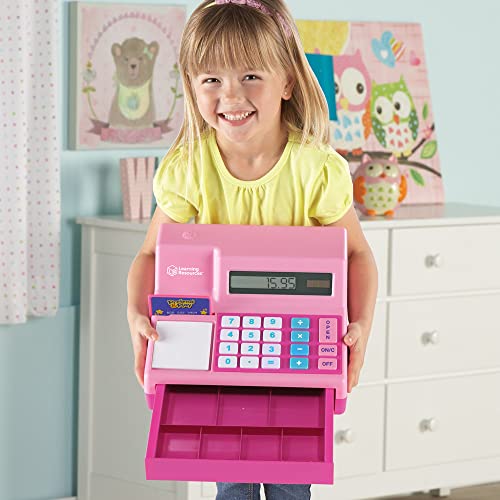 Caja registradora calculadora de Pretend & Play de Learning Resources, caja registradora rosa de juguete para niños, caja registradora de juguete para juegos imaginativos, 3+ años