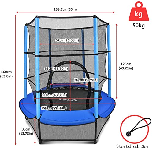 Cama elástica para niños, diámetro de 140 cm, para interior y exterior, trampolín de jardín con red de seguridad, asa, fitness para niños, niñas a partir de 3, 4, 5, 6 años