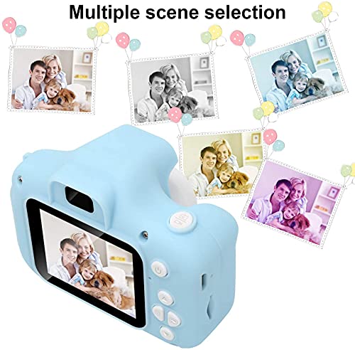 Cámara de fotos para niños, 800 megapíxeles, cámara selfie para niños de 3 a 10 años, 2 pulgadas, vídeo HD 1080P, juguetes, cámara con tarjeta TF de 32 GB, cámara azul con cordón