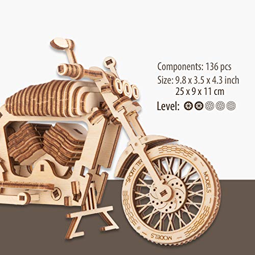 CANOPUS 3D Motocicleta de Madera, 3D Rompecabezas De Madera, Educational Toys, 3D Wooden Puzzle, 3D Modelo mecánico de Moto Juguetes De Montaje, Cumpleaños, niños y Adultos.