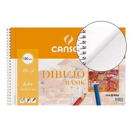 Canson Dibujo Basik Liso, Álbum Espiral Microperforado, A4+ (23x32,5 cm) 20 Hojas 130g