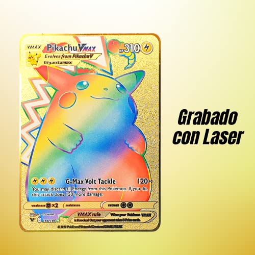 Carta Pokémon Dorada VMAX - Edición Coleccionista Tarjeta Oro de Metal - Metal Golden Card