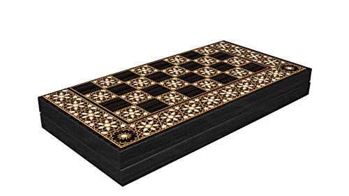 CasaXXl Backgammon y Dame 2 en 1 – Tabla de juego de madera con aspecto de piedra y madera, brillante, juego de mesa Tavla DREI, tamaño grande, 41 cm, aspecto de madera