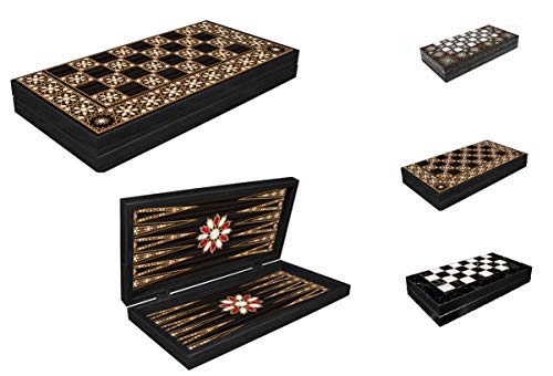 CasaXXl Backgammon y Dame 2 en 1 – Tabla de juego de madera con aspecto de piedra y madera, brillante, juego de mesa Tavla DREI, tamaño grande, 41 cm, aspecto de madera