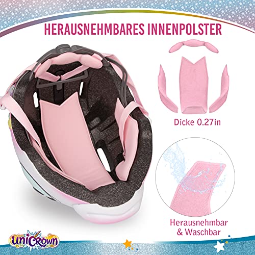 Casco de bicicleta infantil de unicornio, de seguridad ajustable, para niños de 3 a 8 años, para niños y niñas, con certificado CE (49 a 55 cm) (arcoíris)